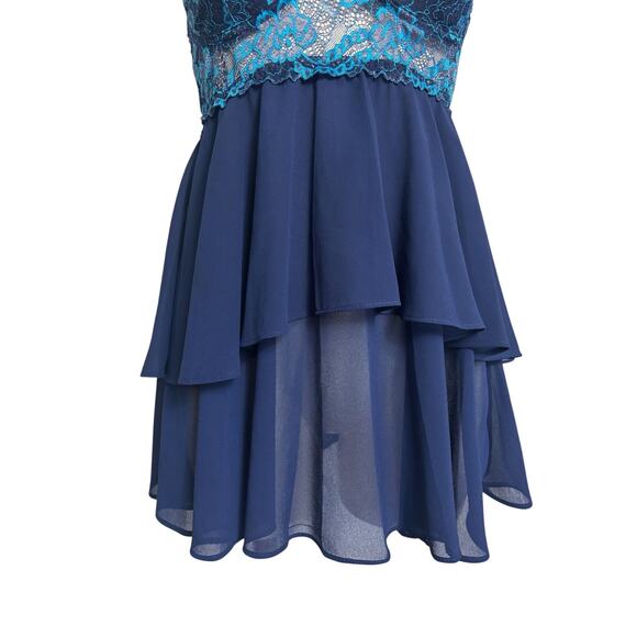 Early 2000s Fairy Coquette Blue Lace Babydoll Slip Dress Layered Chiffon - Picture 9 of 16